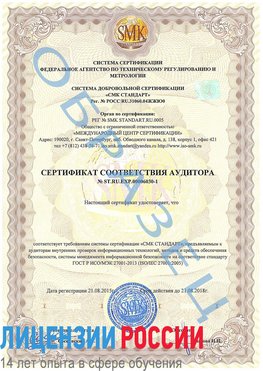Образец сертификата соответствия аудитора №ST.RU.EXP.00006030-1 Хасавюрт Сертификат ISO 27001